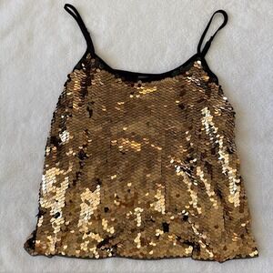 glamour coachella vibes gold sequin cami top